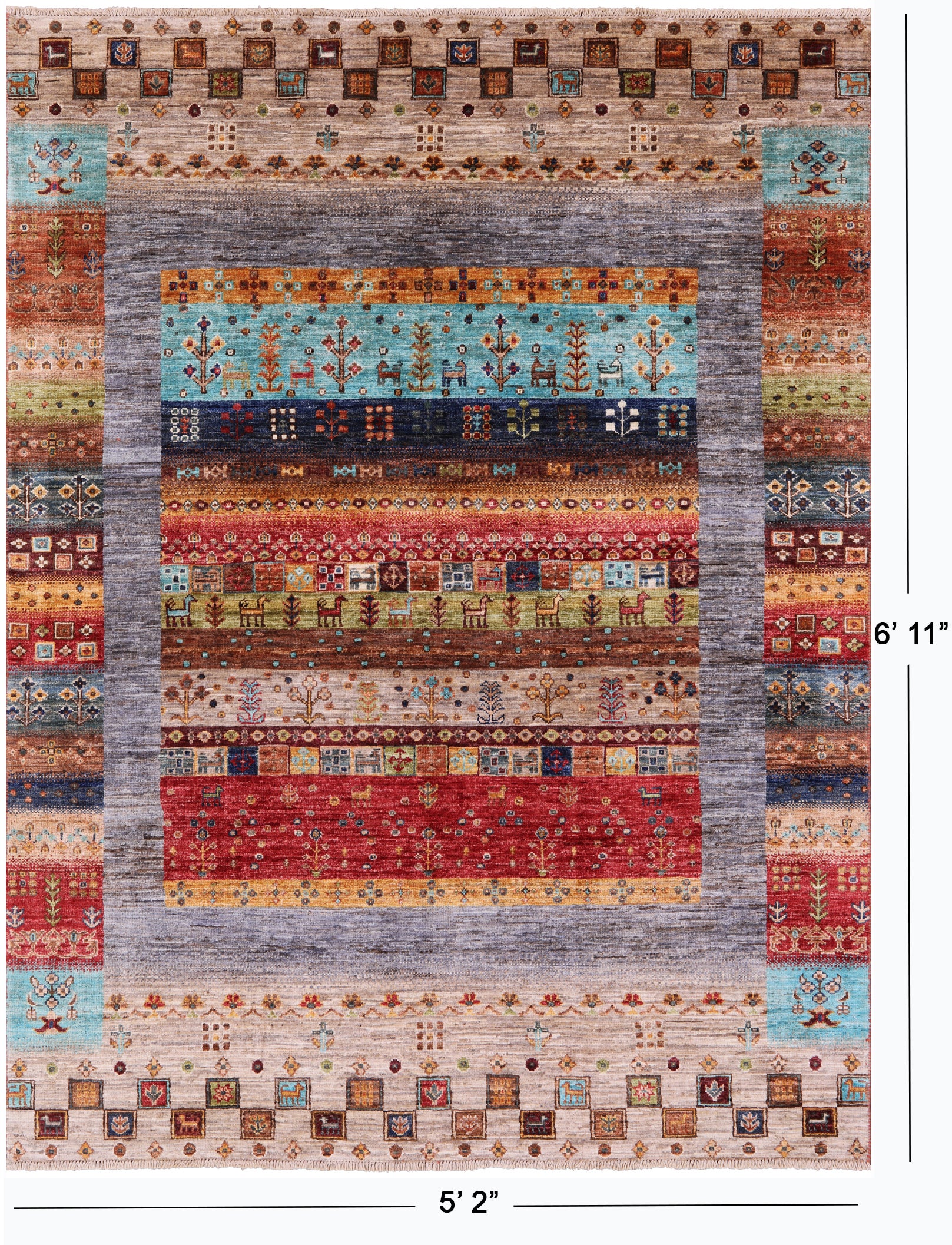 Tribal Persian Gabbeh Hand Knotted Wool Rug - 5' 2" X 6' 11" - Golden Nile