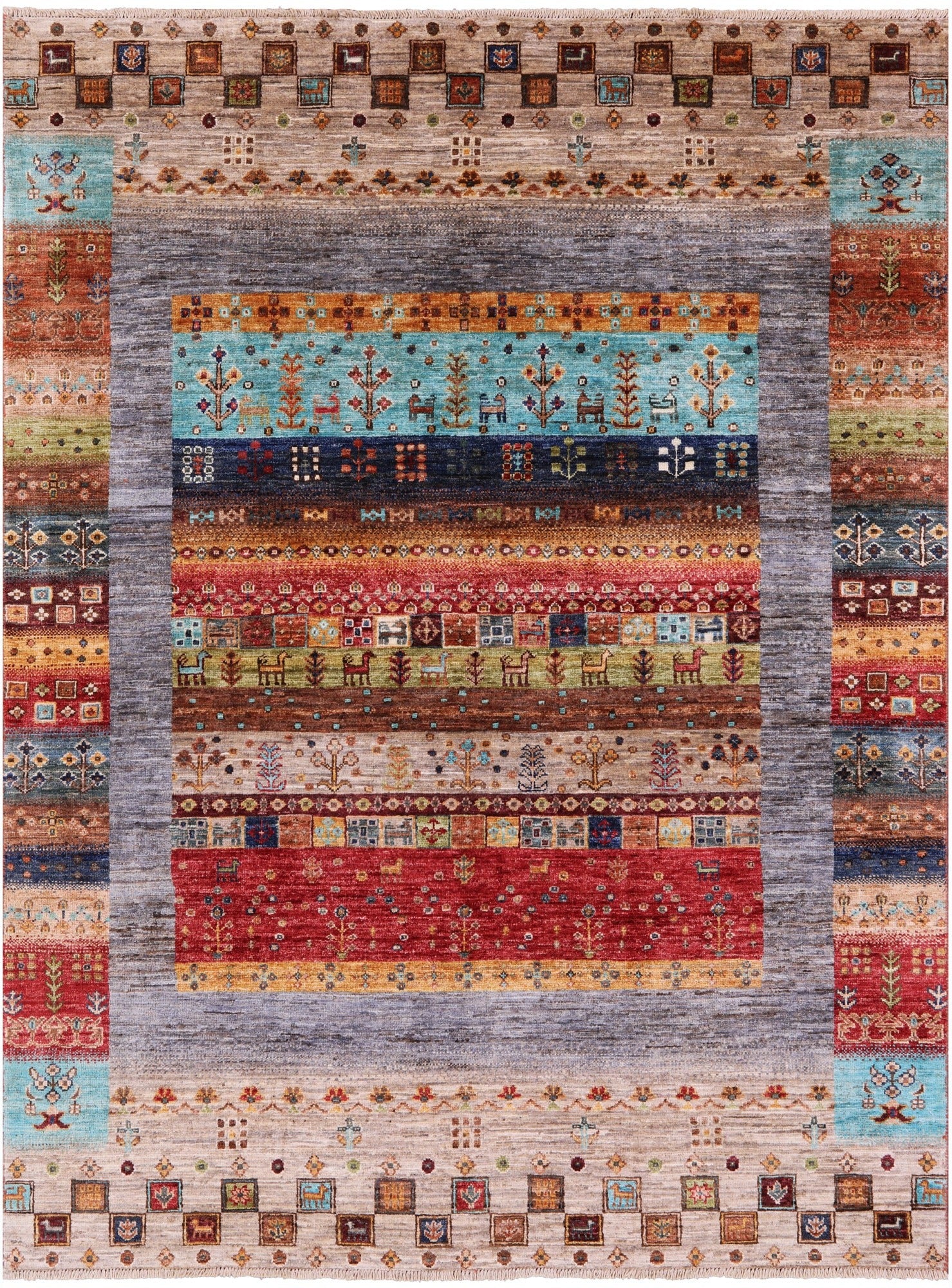 Tribal Persian Gabbeh Hand Knotted Wool Rug - 5' 2" X 6' 11" - Golden Nile