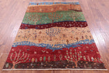 Tribal Persian Gabbeh Hand Knotted Wool Rug - 5' 2" X 6' 11" - Golden Nile