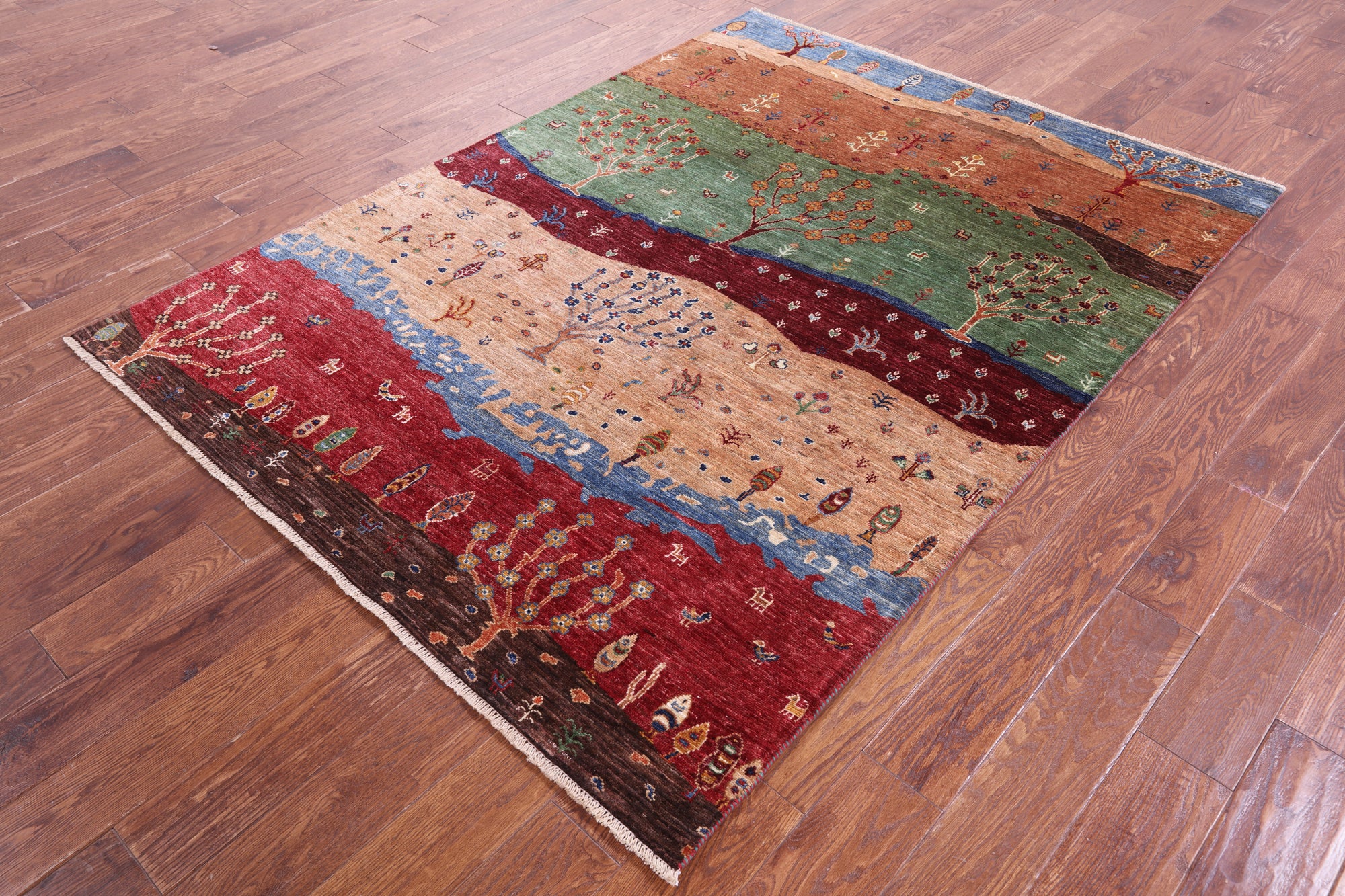 Tribal Persian Gabbeh Hand Knotted Wool Rug - 5' 2" X 6' 11" - Golden Nile