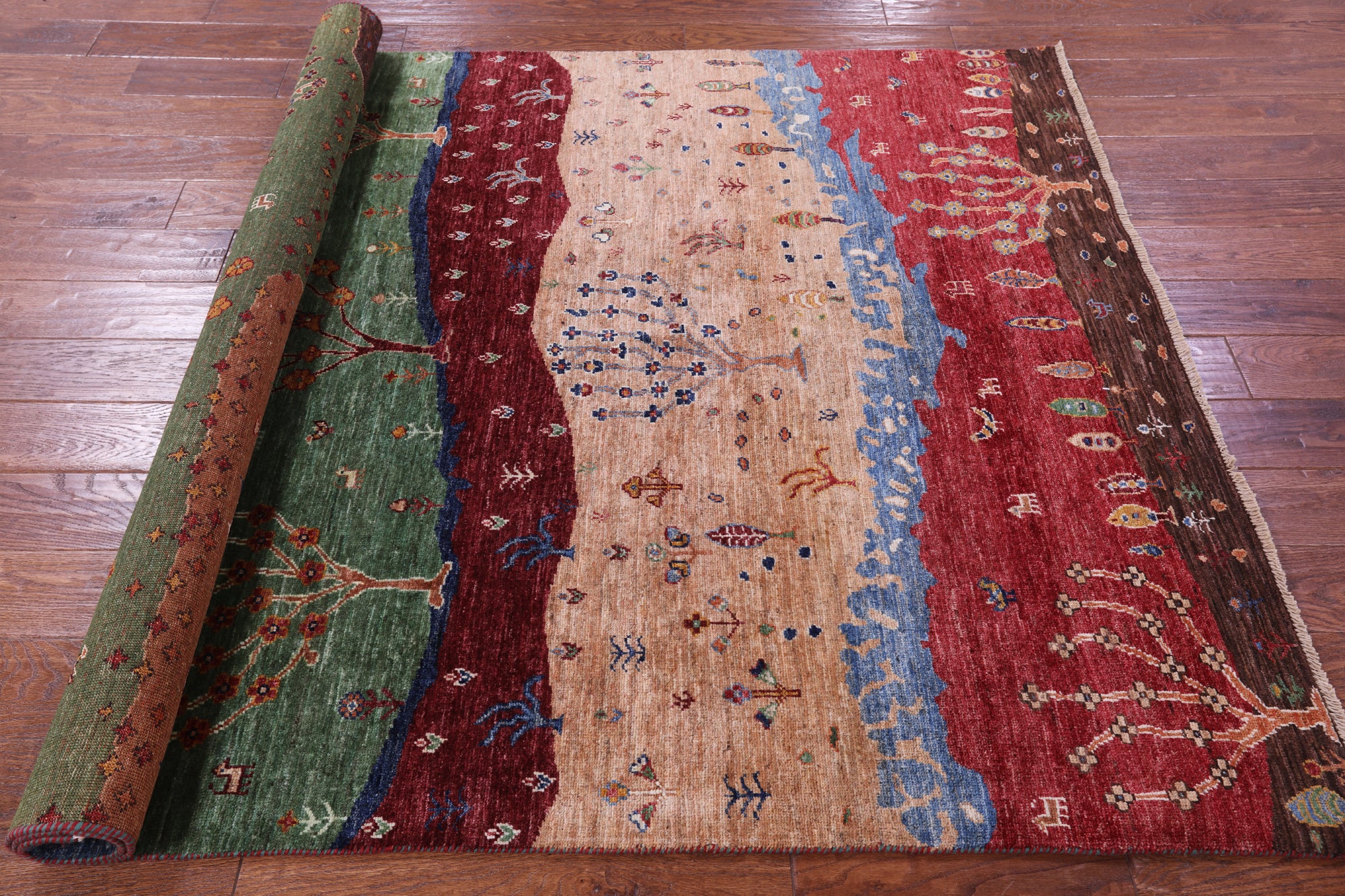 Tribal Persian Gabbeh Hand Knotted Wool Rug - 5' 2" X 6' 11" - Golden Nile