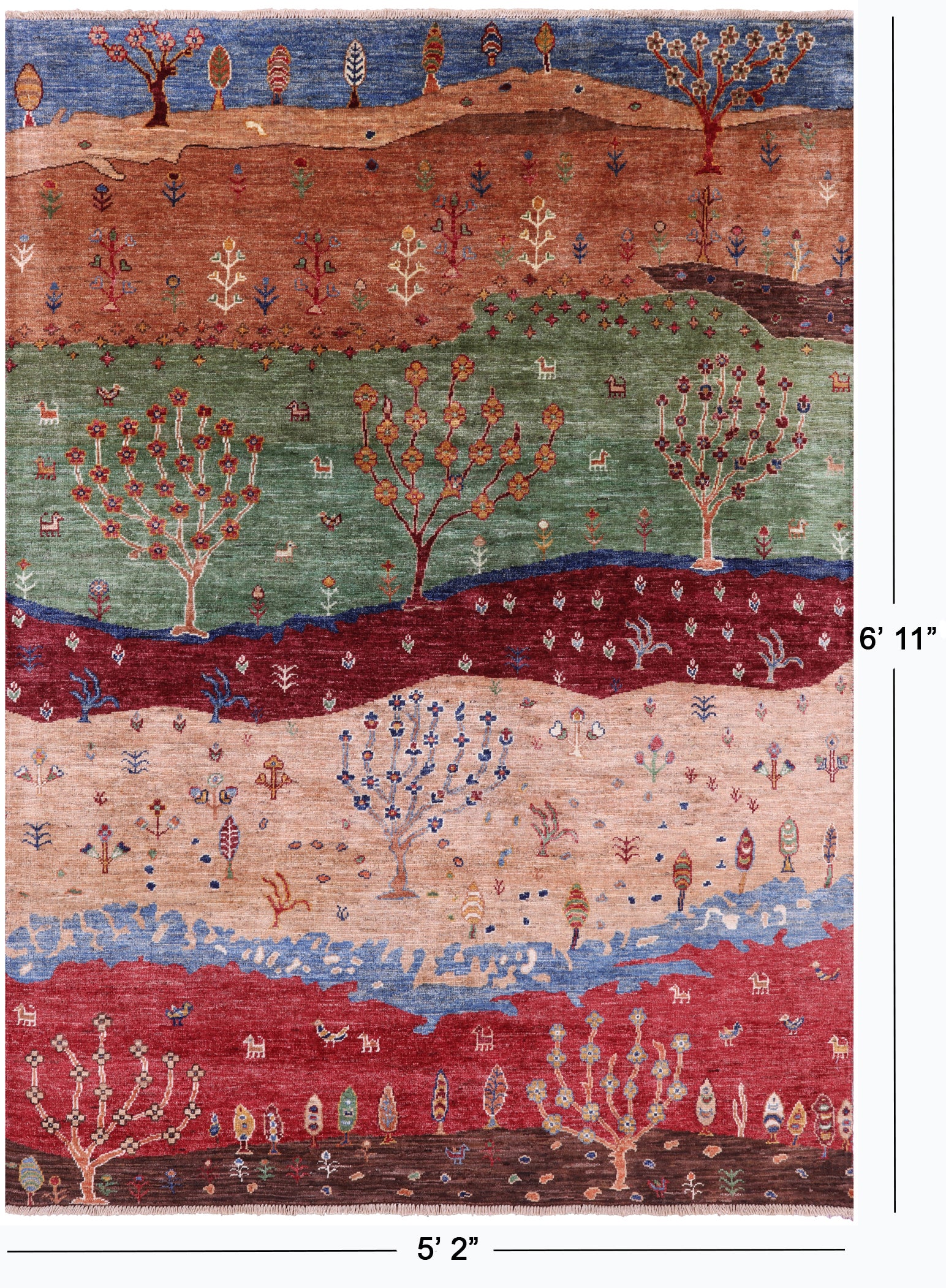 Tribal Persian Gabbeh Hand Knotted Wool Rug - 5' 2" X 6' 11" - Golden Nile