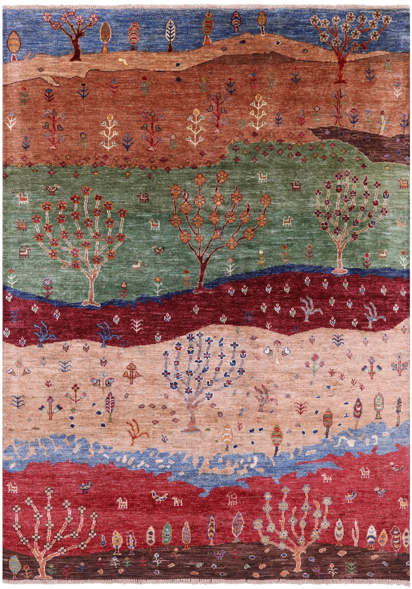 Tribal Persian Gabbeh Hand Knotted Wool Rug - 5' 2" X 6' 11" - Golden Nile