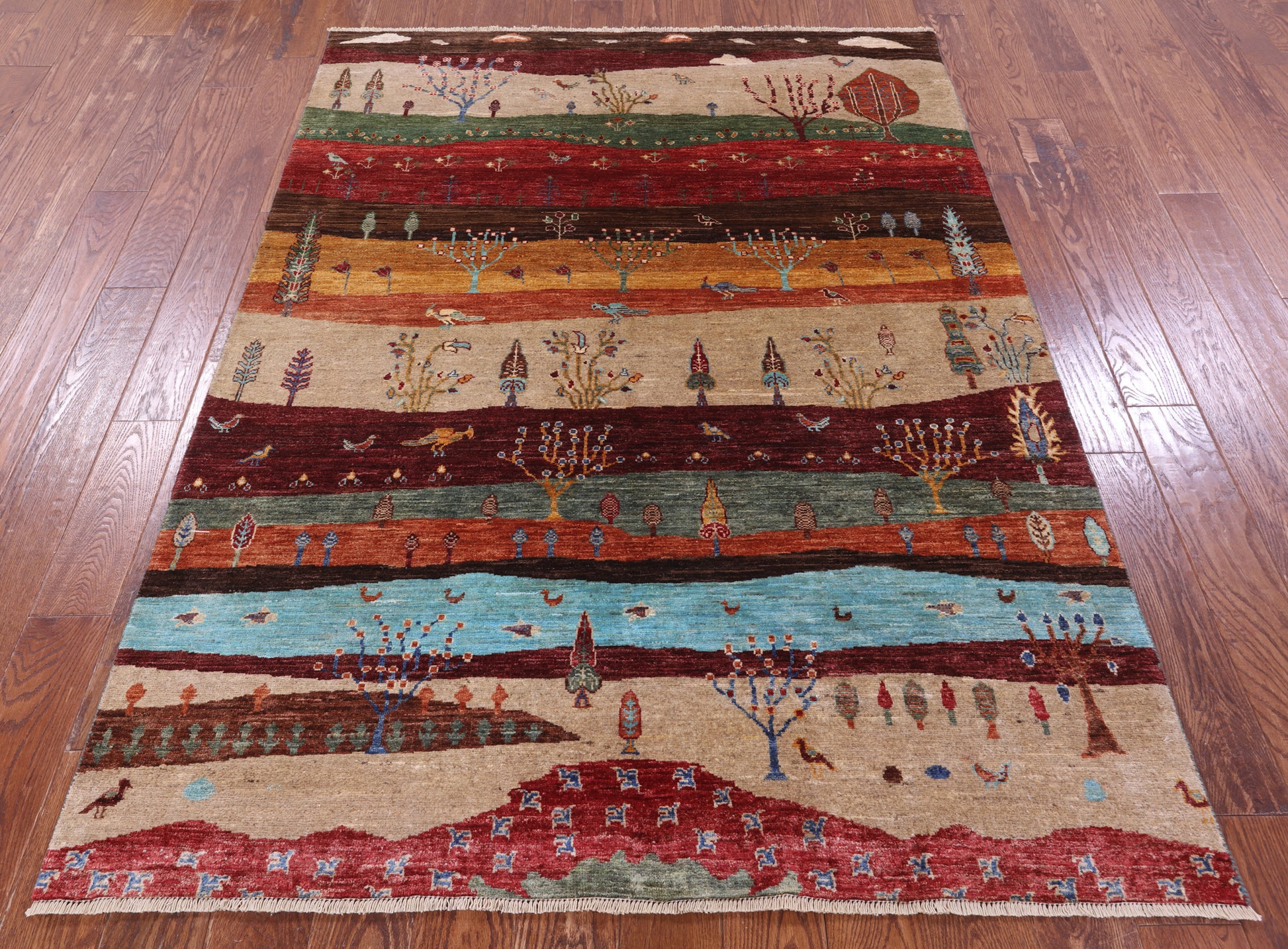 Tribal Persian Gabbeh Hand Knotted Wool Rug - 5' 0" X 6' 9" - Golden Nile
