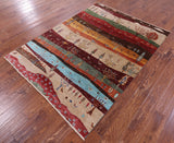 Tribal Persian Gabbeh Hand Knotted Wool Rug - 5' 0" X 6' 9" - Golden Nile