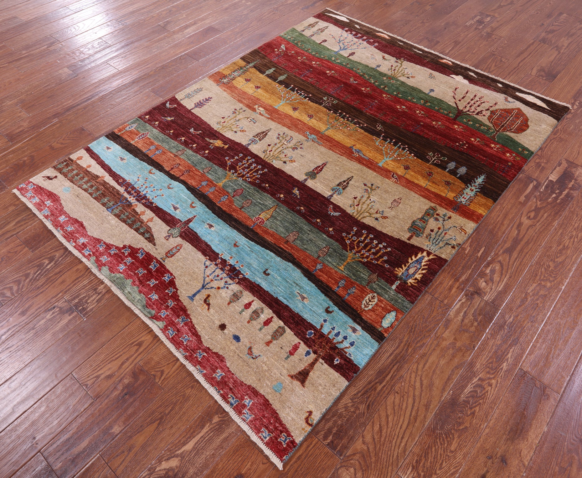 Tribal Persian Gabbeh Hand Knotted Wool Rug - 5' 0" X 6' 9" - Golden Nile