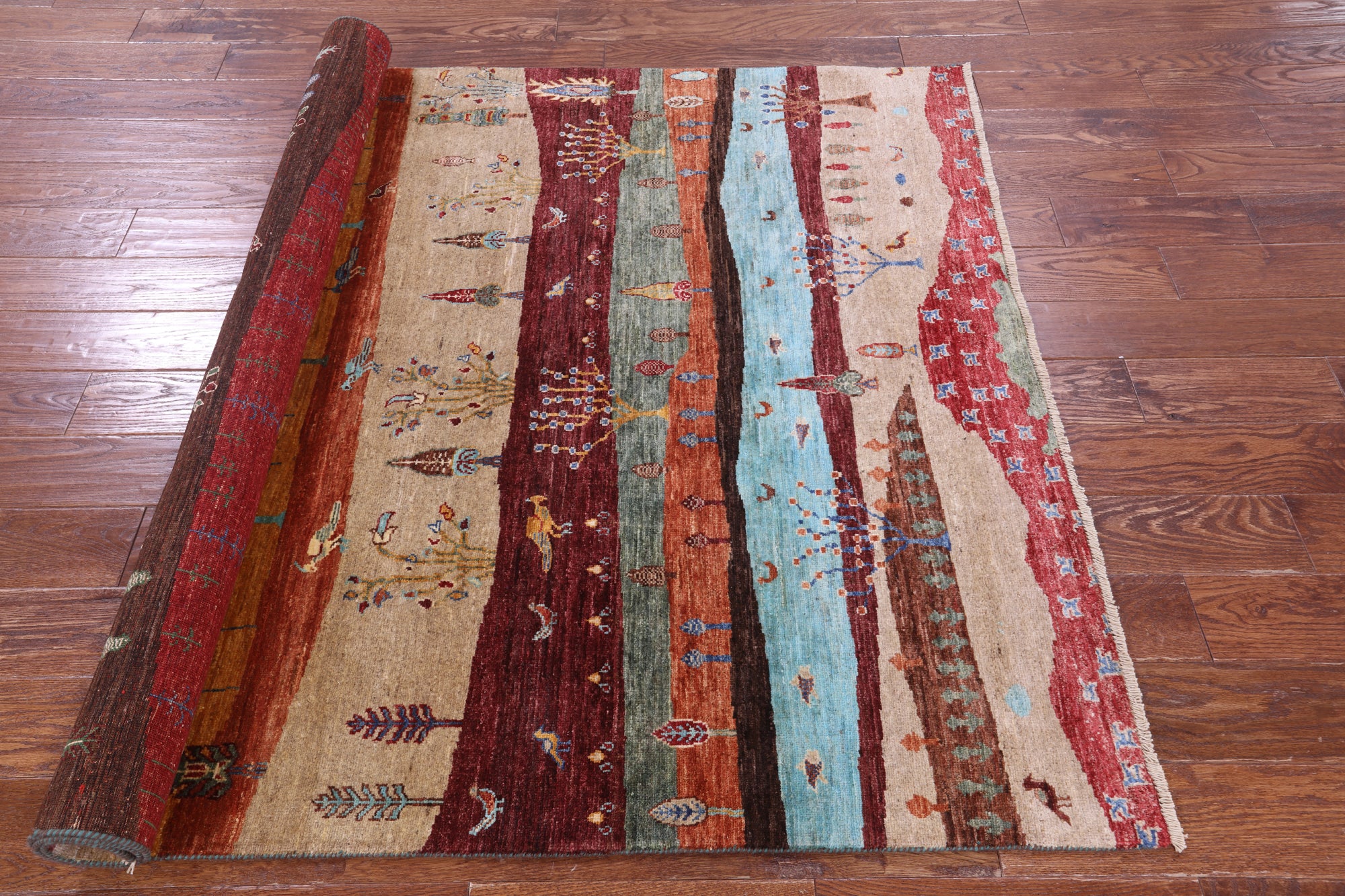 Tribal Persian Gabbeh Hand Knotted Wool Rug - 5' 0" X 6' 9" - Golden Nile