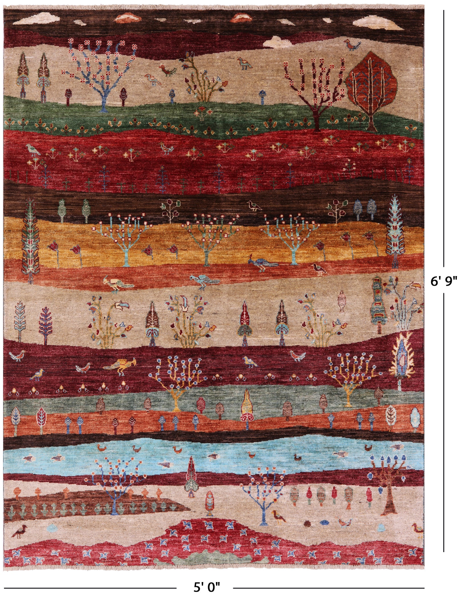 Tribal Persian Gabbeh Hand Knotted Wool Rug - 5' 0" X 6' 9" - Golden Nile