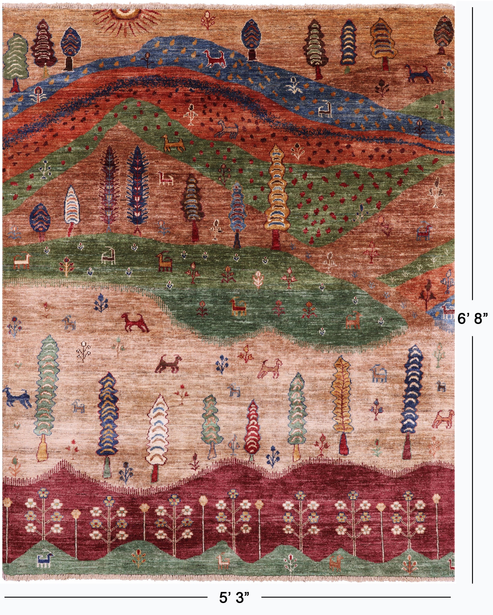Tribal Persian Gabbeh Handmade Wool Rug - 5' 3" X 6' 8" - Golden Nile