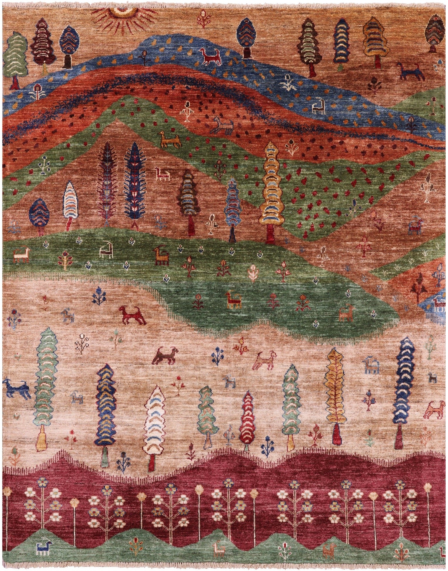 Tribal Persian Gabbeh Handmade Wool Rug - 5' 3" X 6' 8" - Golden Nile