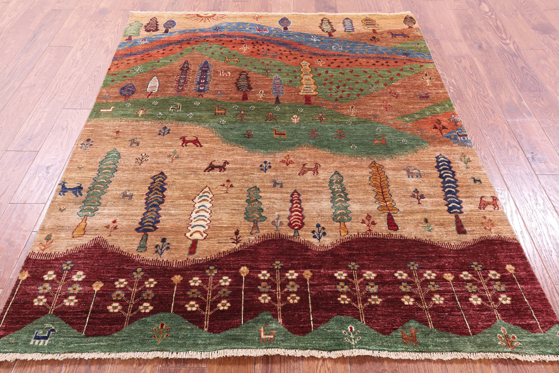 Tribal Persian Gabbeh Handmade Wool Rug - 5' 3" X 6' 8" - Golden Nile