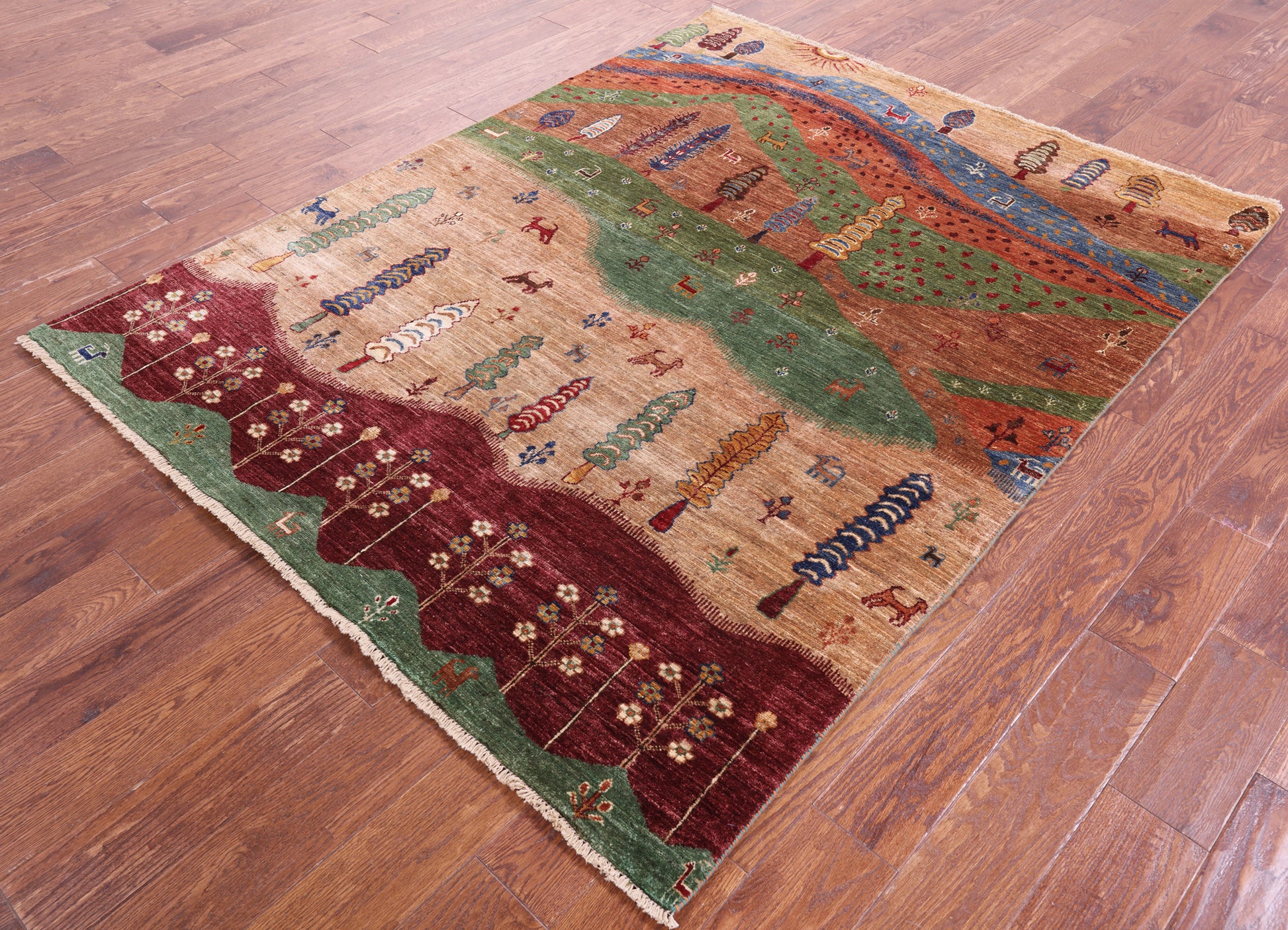 Tribal Persian Gabbeh Handmade Wool Rug - 5' 3" X 6' 8" - Golden Nile