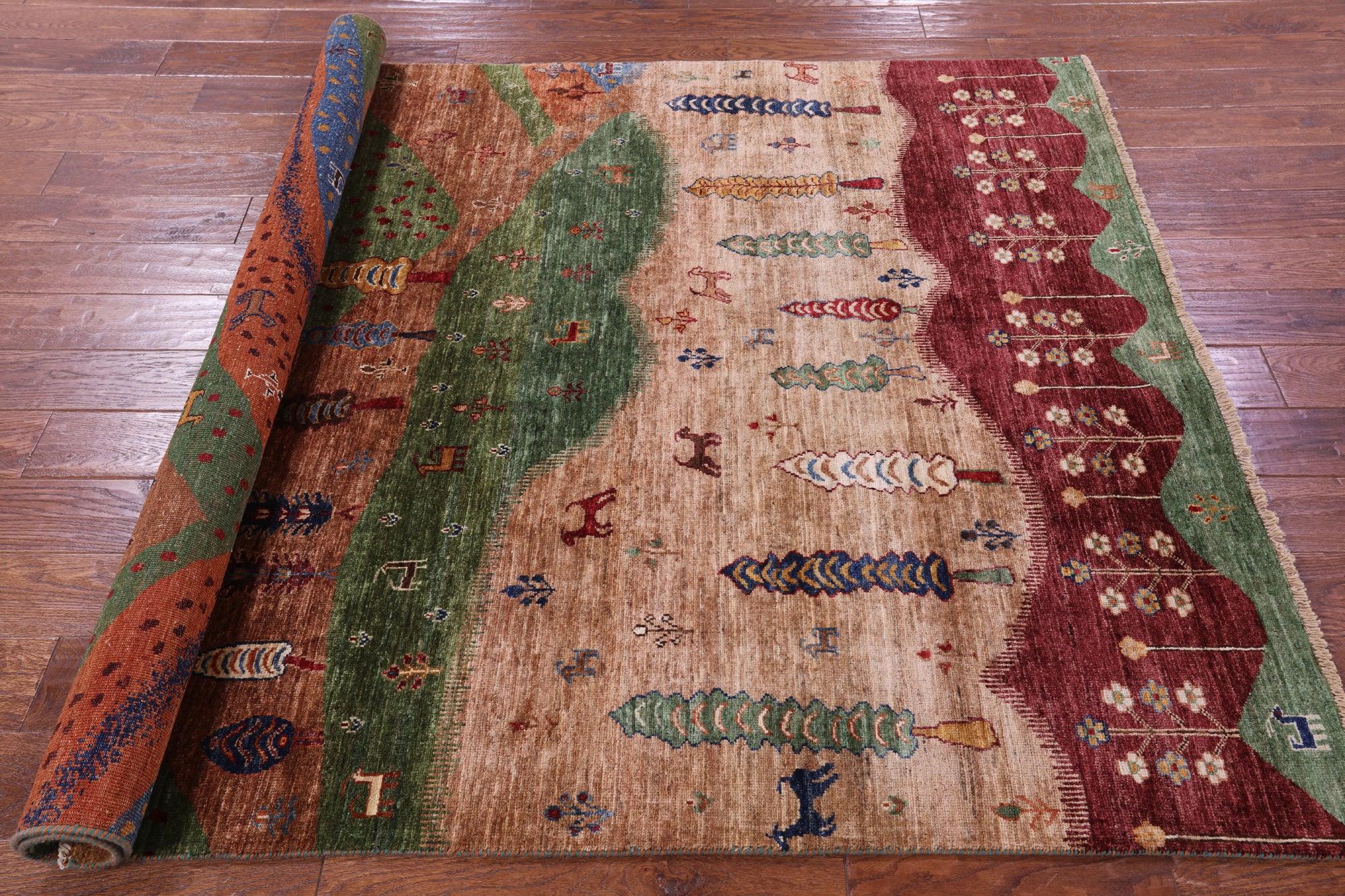 Tribal Persian Gabbeh Handmade Wool Rug - 5' 3" X 6' 8" - Golden Nile