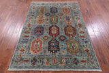 Blue Turkmen Ersari Hand Knotted Wool Rug - 4' 9" X 6' 7" - Golden Nile