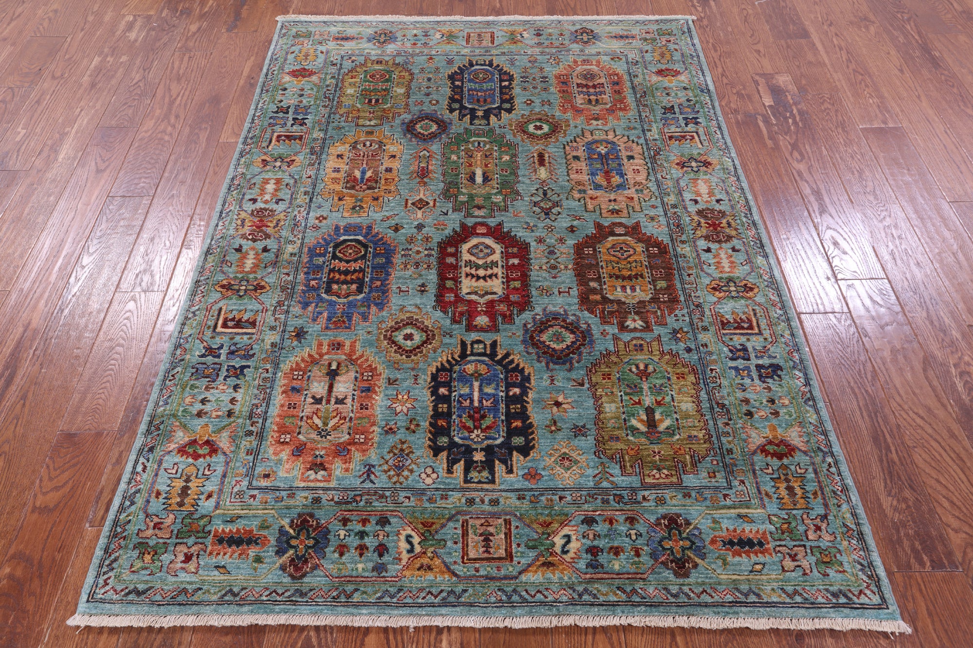 Blue Turkmen Ersari Hand Knotted Wool Rug - 4' 9" X 6' 7" - Golden Nile