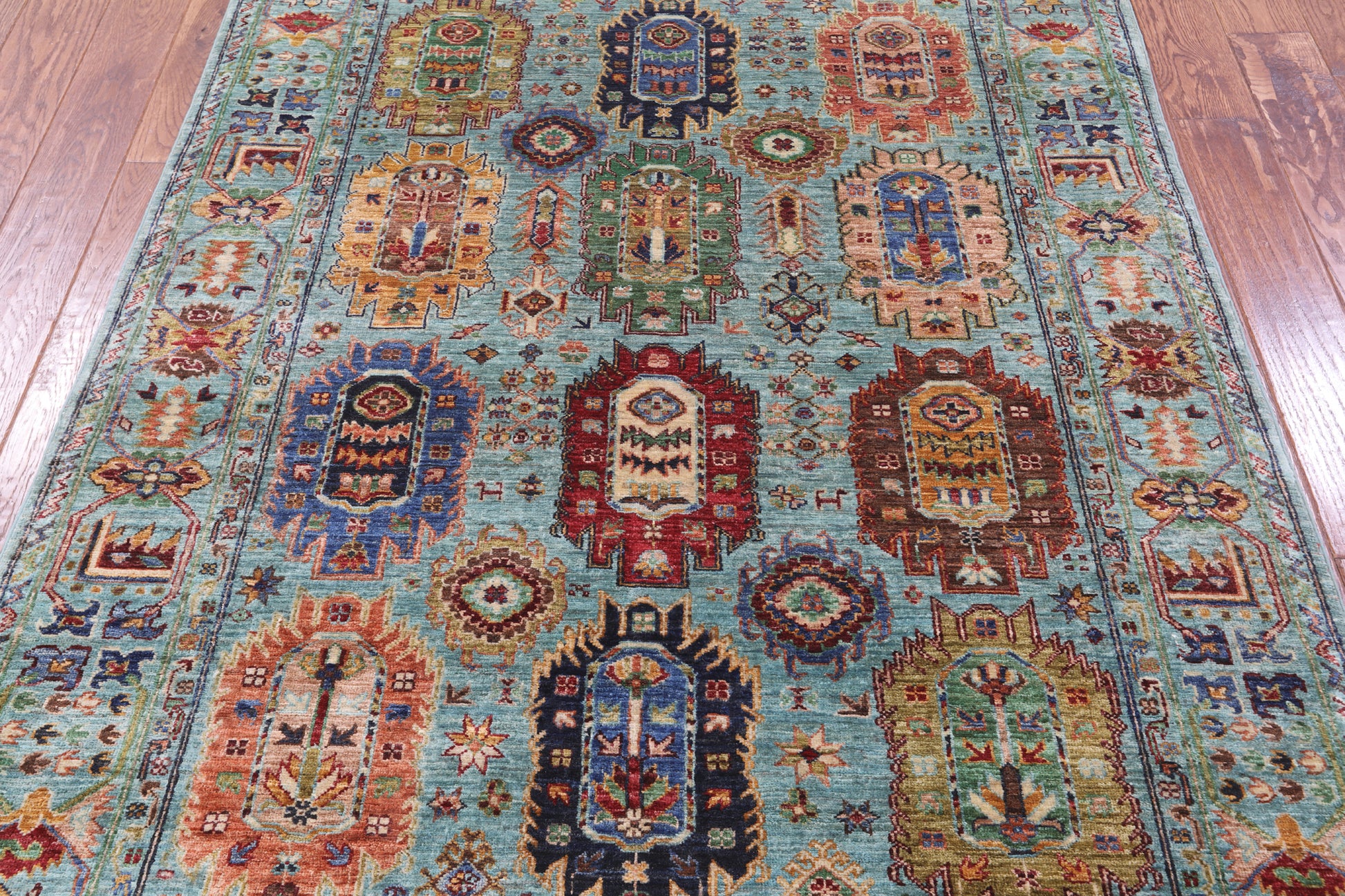 Blue Turkmen Ersari Hand Knotted Wool Rug - 4' 9" X 6' 7" - Golden Nile