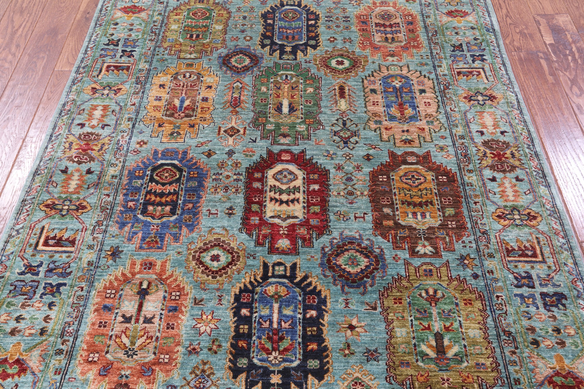 Blue Turkmen Ersari Hand Knotted Wool Rug - 4' 9" X 6' 7" - Golden Nile