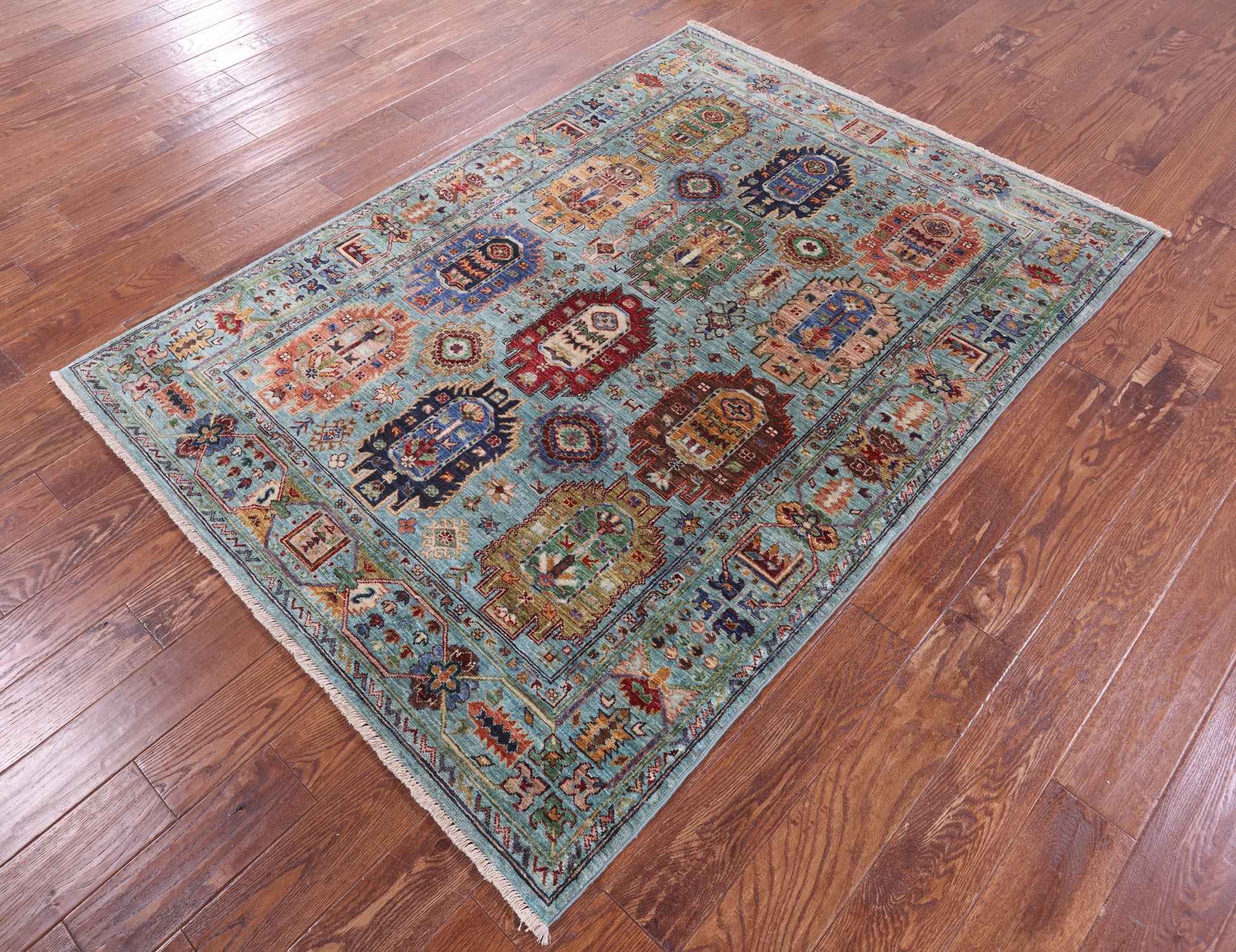Blue Turkmen Ersari Hand Knotted Wool Rug - 4' 9" X 6' 7" - Golden Nile