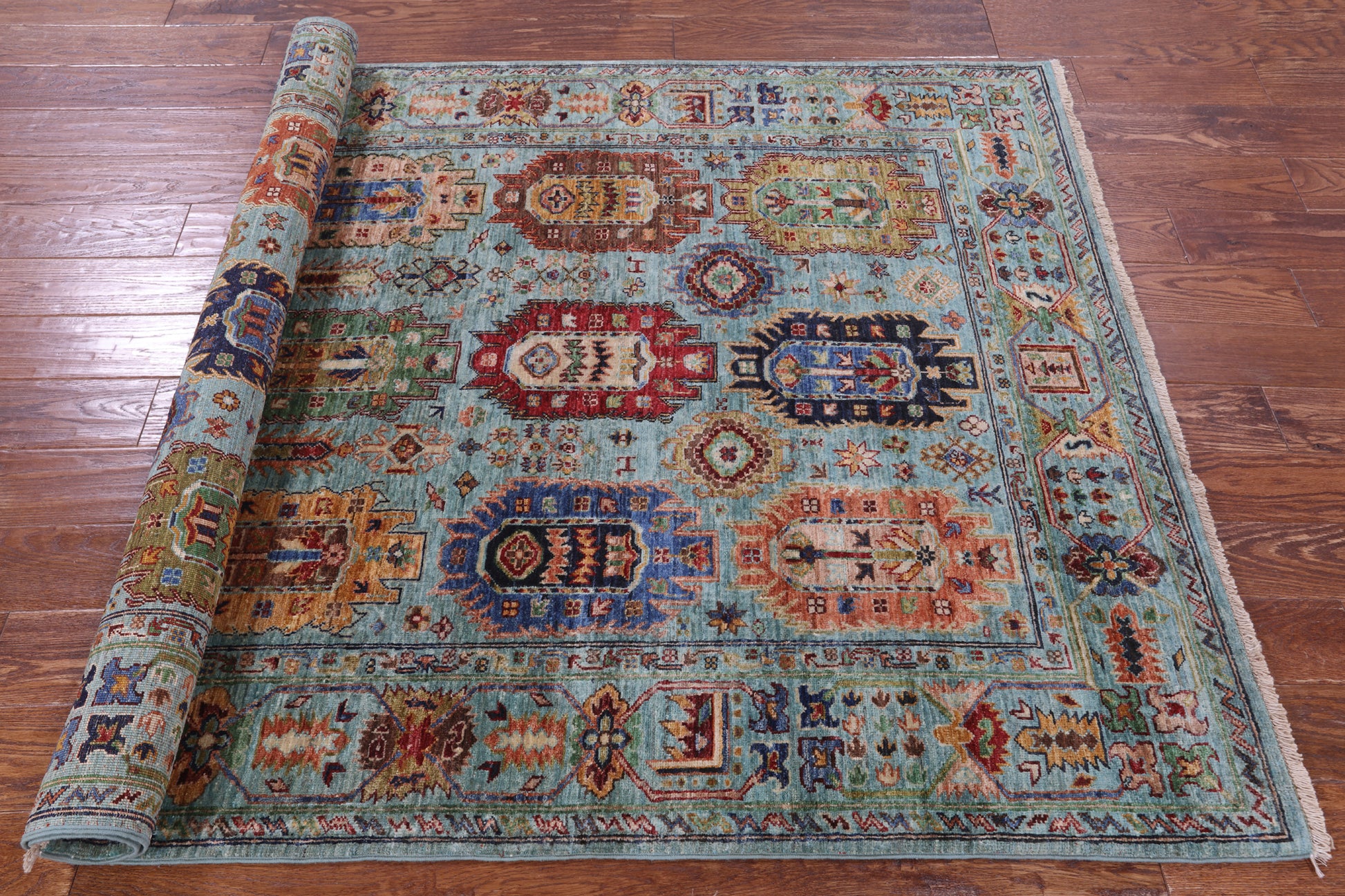 Blue Turkmen Ersari Hand Knotted Wool Rug - 4' 9" X 6' 7" - Golden Nile