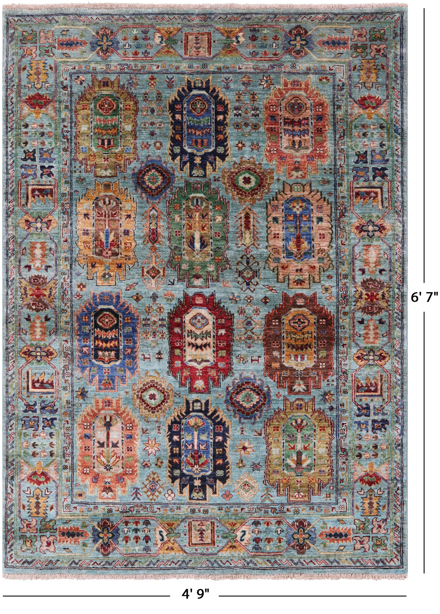 Blue Turkmen Ersari Hand Knotted Wool Rug - 4' 9" X 6' 7" - Golden Nile