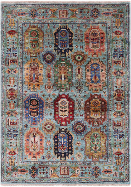 Blue Turkmen Ersari Hand Knotted Wool Rug - 4' 9" X 6' 7" - Golden Nile