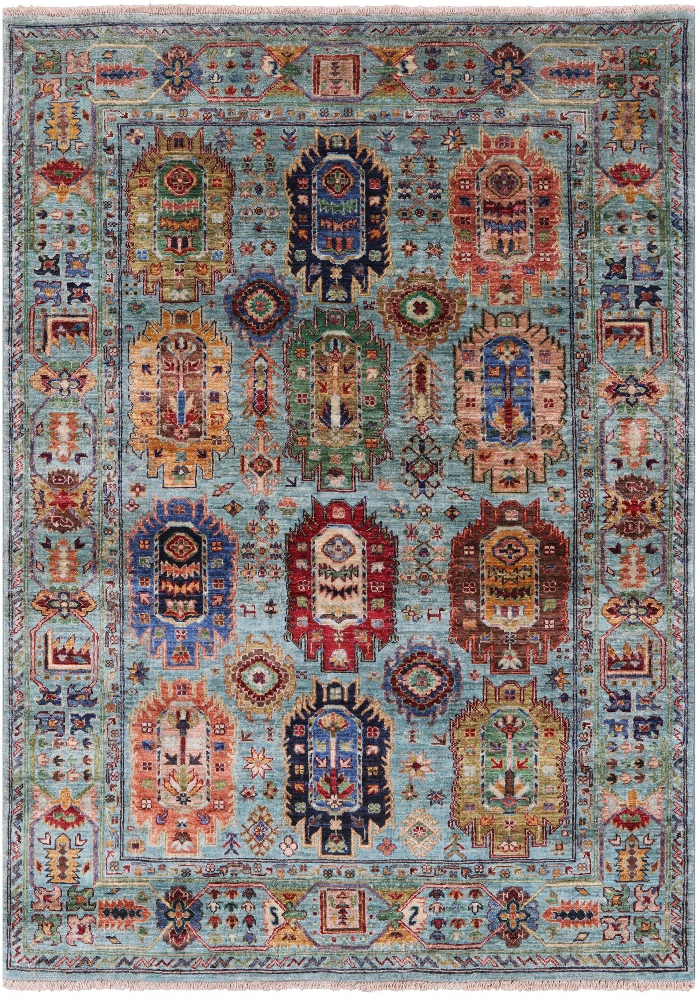 Blue Turkmen Ersari Hand Knotted Wool Rug - 4' 9" X 6' 7" - Golden Nile