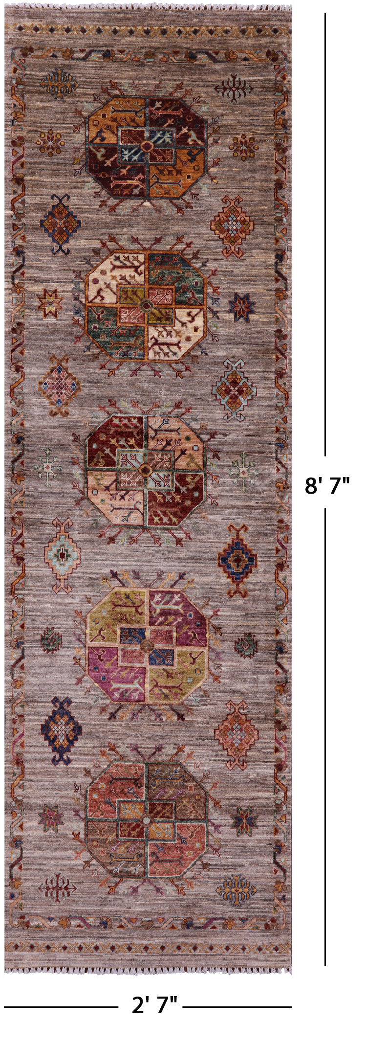 Turkmen Ersari Handmade Wool Runner Rug - 2' 7" X 8' 7" - Golden Nile