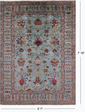 Green Peshawar Hand Knotted Wool Rug - 5' 7" X 7' 10" - Golden Nile