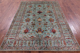 Green Peshawar Hand Knotted Wool Rug - 5' 7" X 7' 10" - Golden Nile