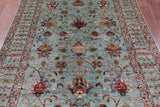 Green Peshawar Hand Knotted Wool Rug - 5' 7" X 7' 10" - Golden Nile
