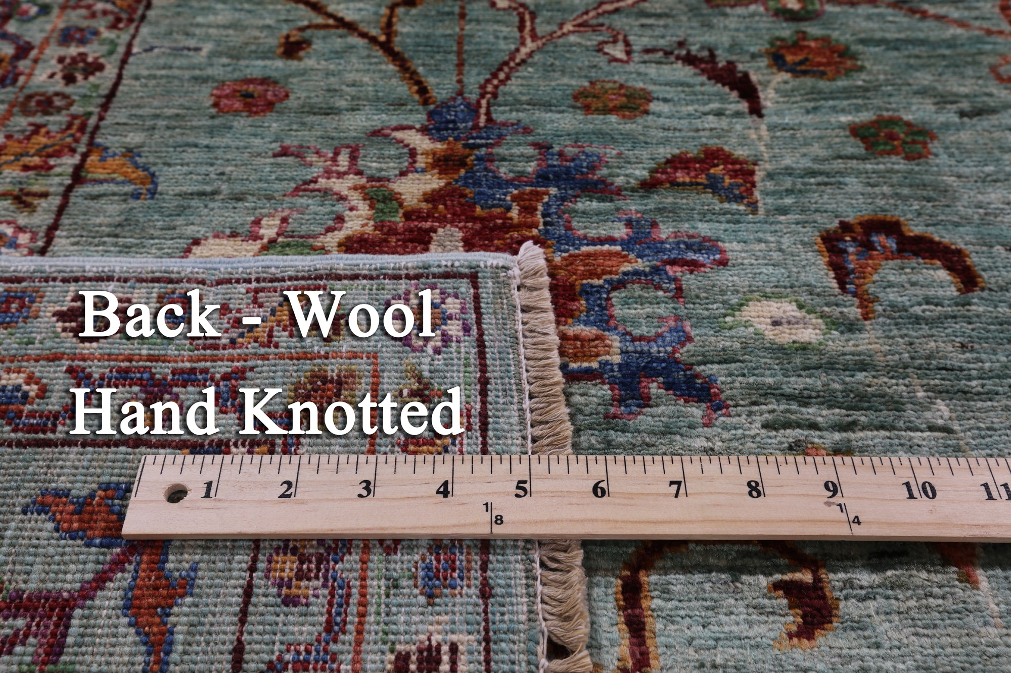 Green Peshawar Hand Knotted Wool Rug - 5' 7" X 7' 10" - Golden Nile