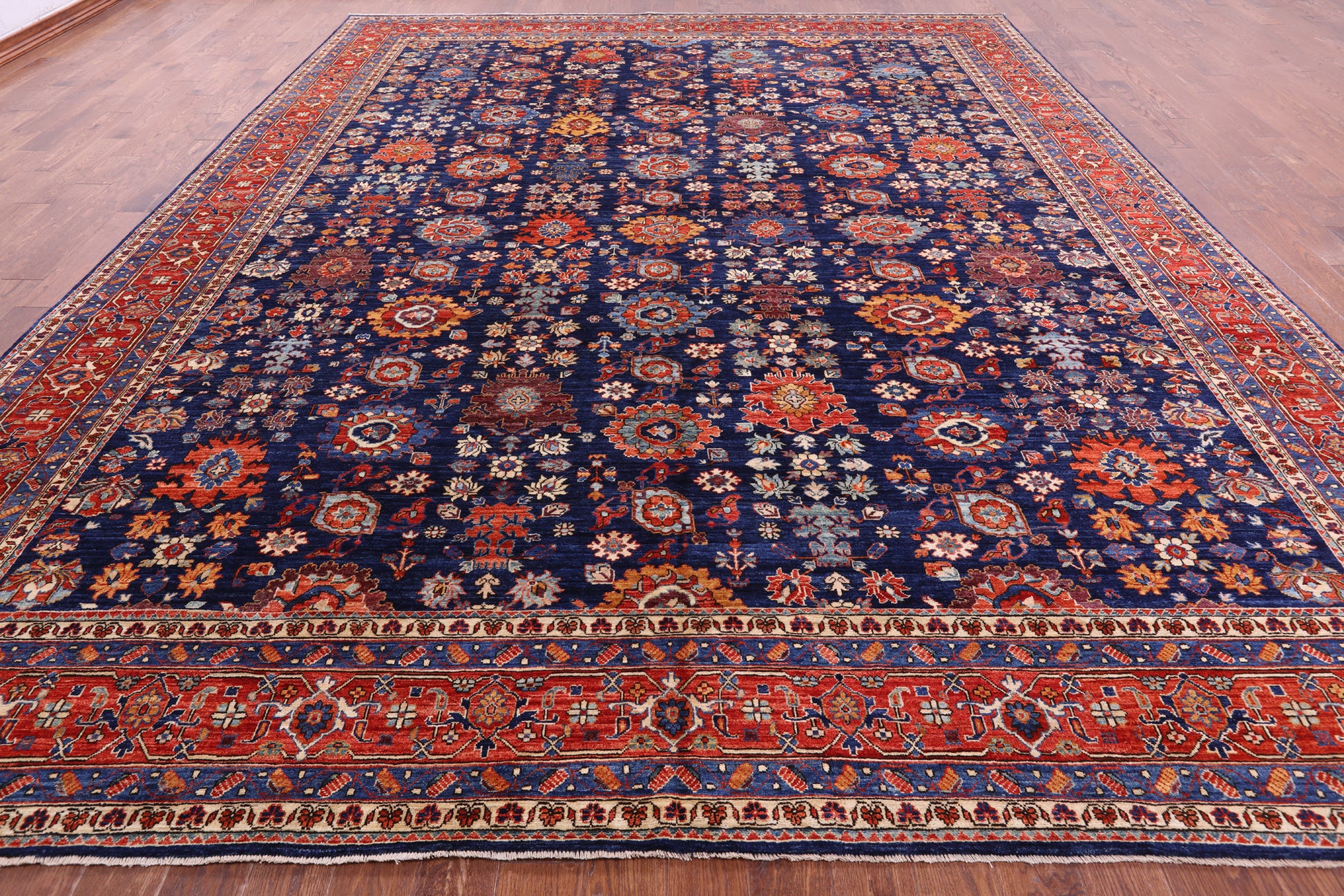 Blue Persian Fine Serapi Hand Knotted Wool Rug - 11' 10" X 14' 8" - Golden Nile