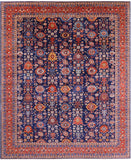 Blue Persian Fine Serapi Hand Knotted Wool Rug - 11' 10" X 14' 8" - Golden Nile