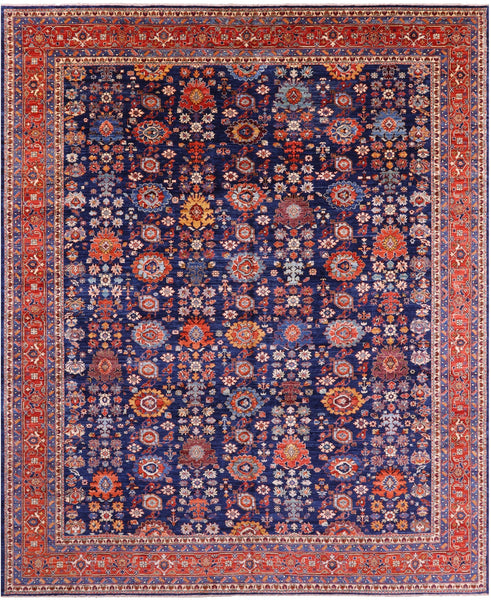 Blue Persian Fine Serapi Hand Knotted Wool Rug - 11' 10" X 14' 8" - Golden Nile