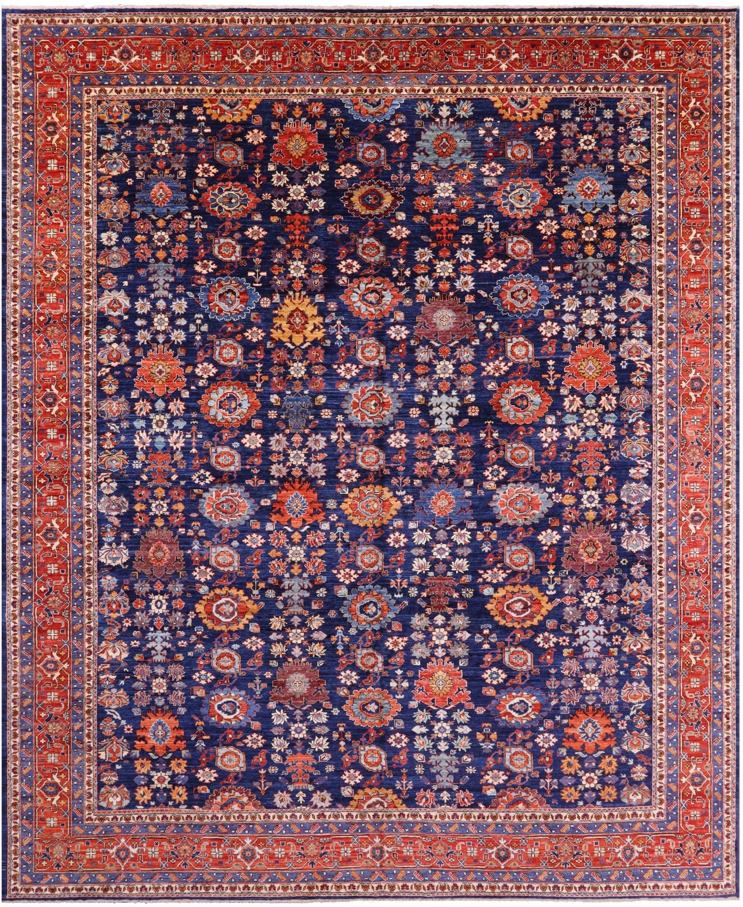 Blue Persian Fine Serapi Hand Knotted Wool Rug - 11' 10" X 14' 8" - Golden Nile