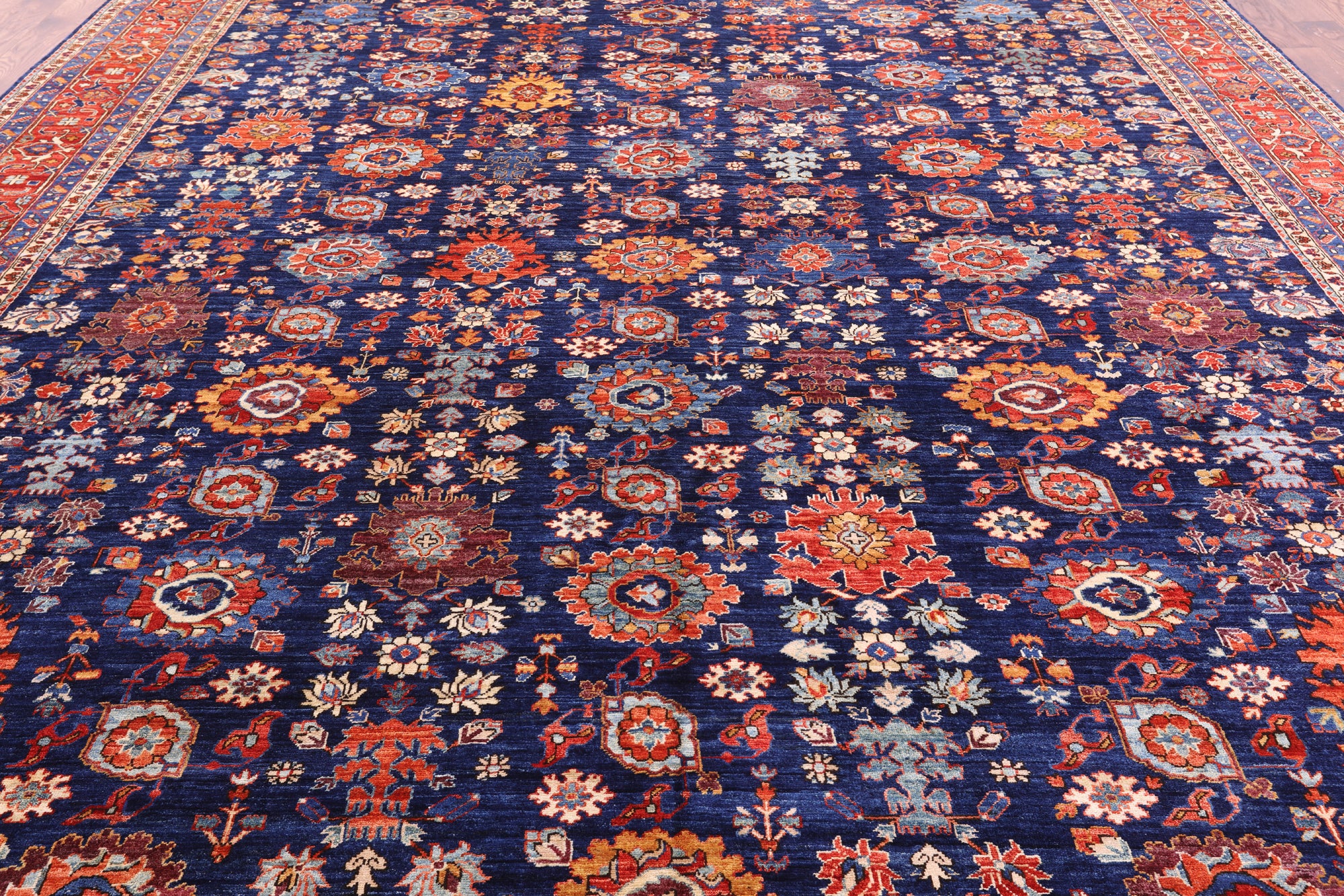 Blue Persian Fine Serapi Hand Knotted Wool Rug - 11' 10" X 14' 8" - Golden Nile