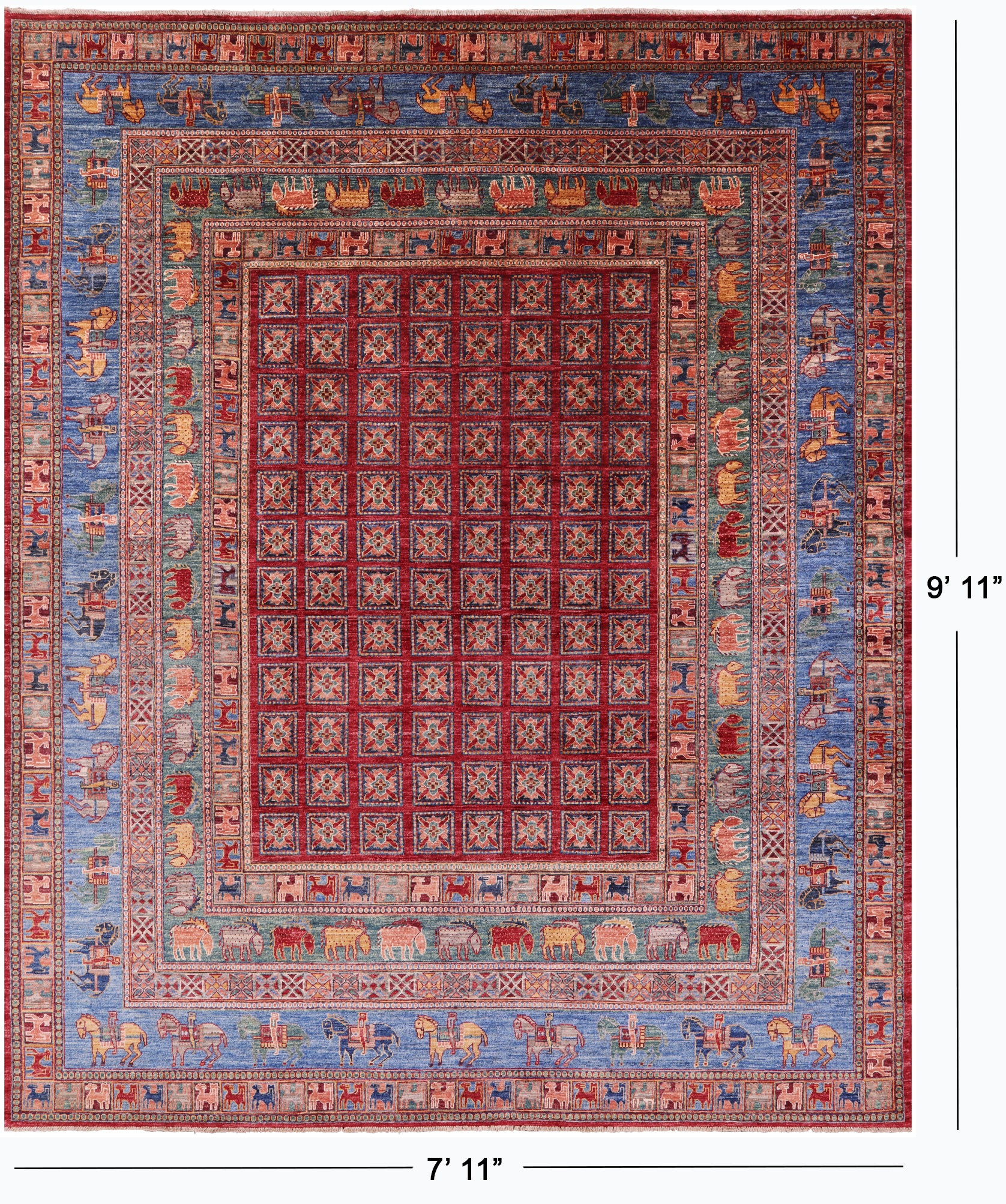 Antiqued Pazyryk Historical Design Hand Knotted Wool Rug - 7' 11" X 9' 11" - Golden Nile