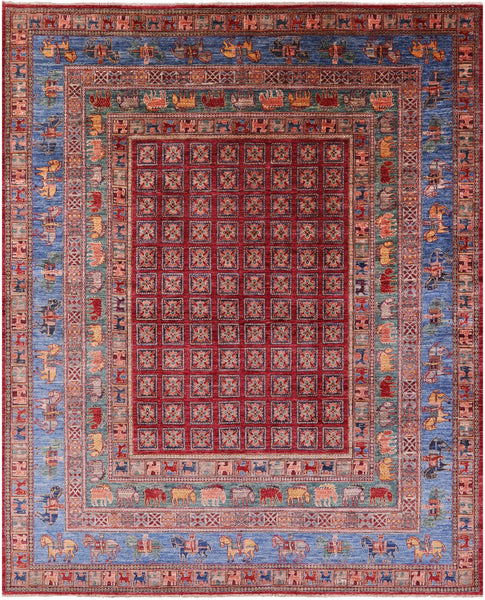 Antiqued Pazyryk Historical Design Hand Knotted Wool Rug - 7' 11" X 9' 11" - Golden Nile