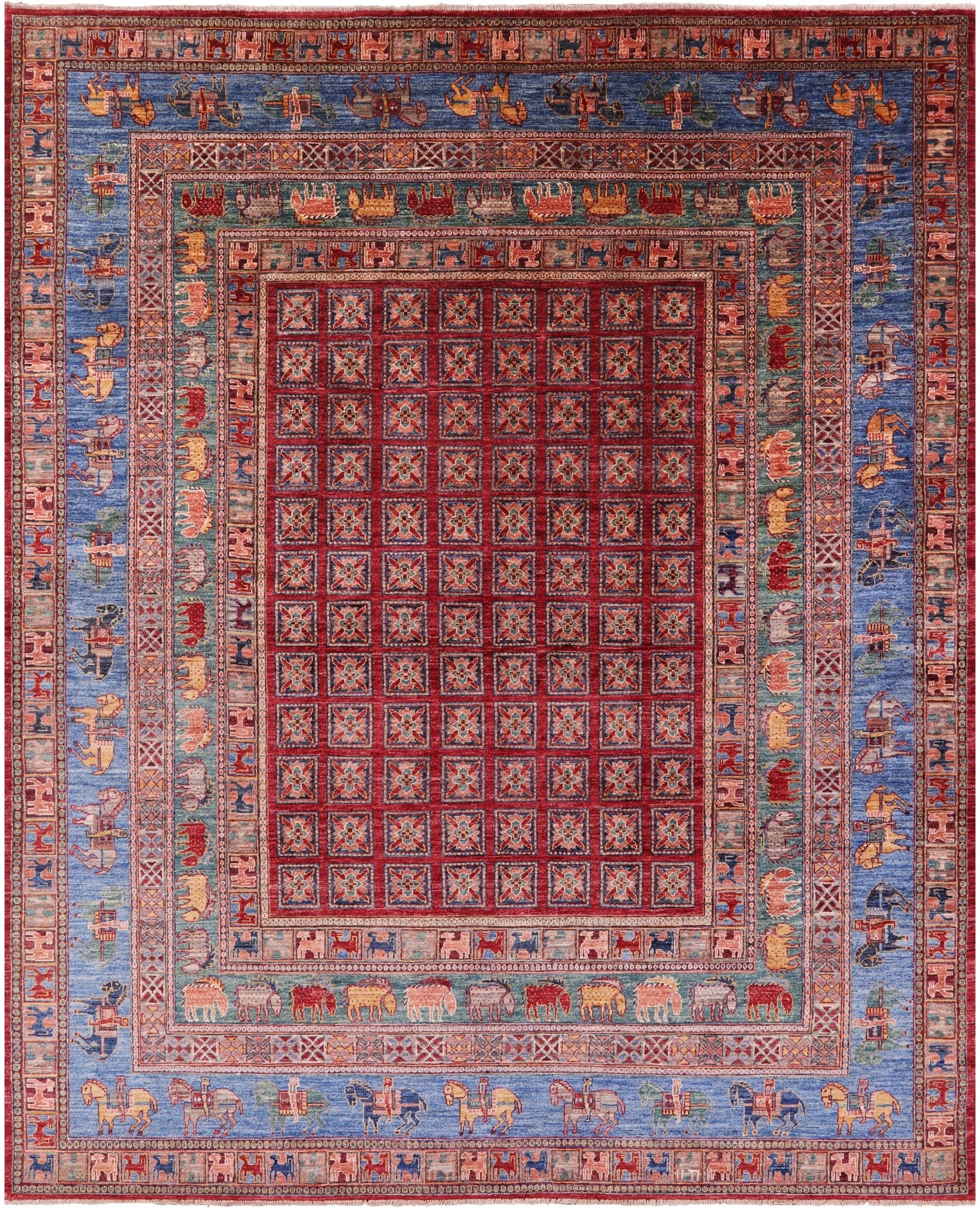 Antiqued Pazyryk Historical Design Hand Knotted Wool Rug - 7' 11" X 9' 11" - Golden Nile