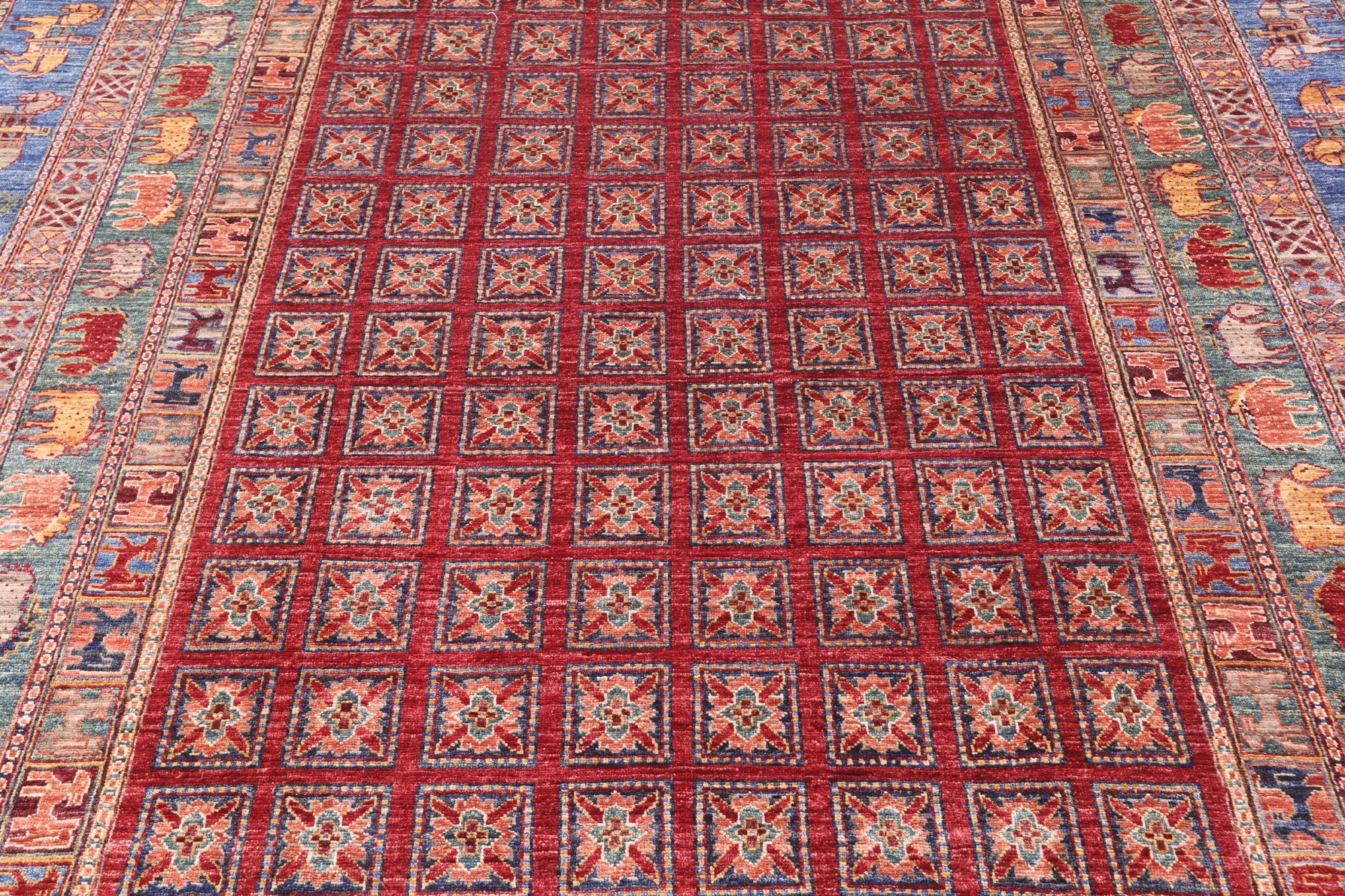 Antiqued Pazyryk Historical Design Hand Knotted Wool Rug - 7' 11" X 9' 11" - Golden Nile
