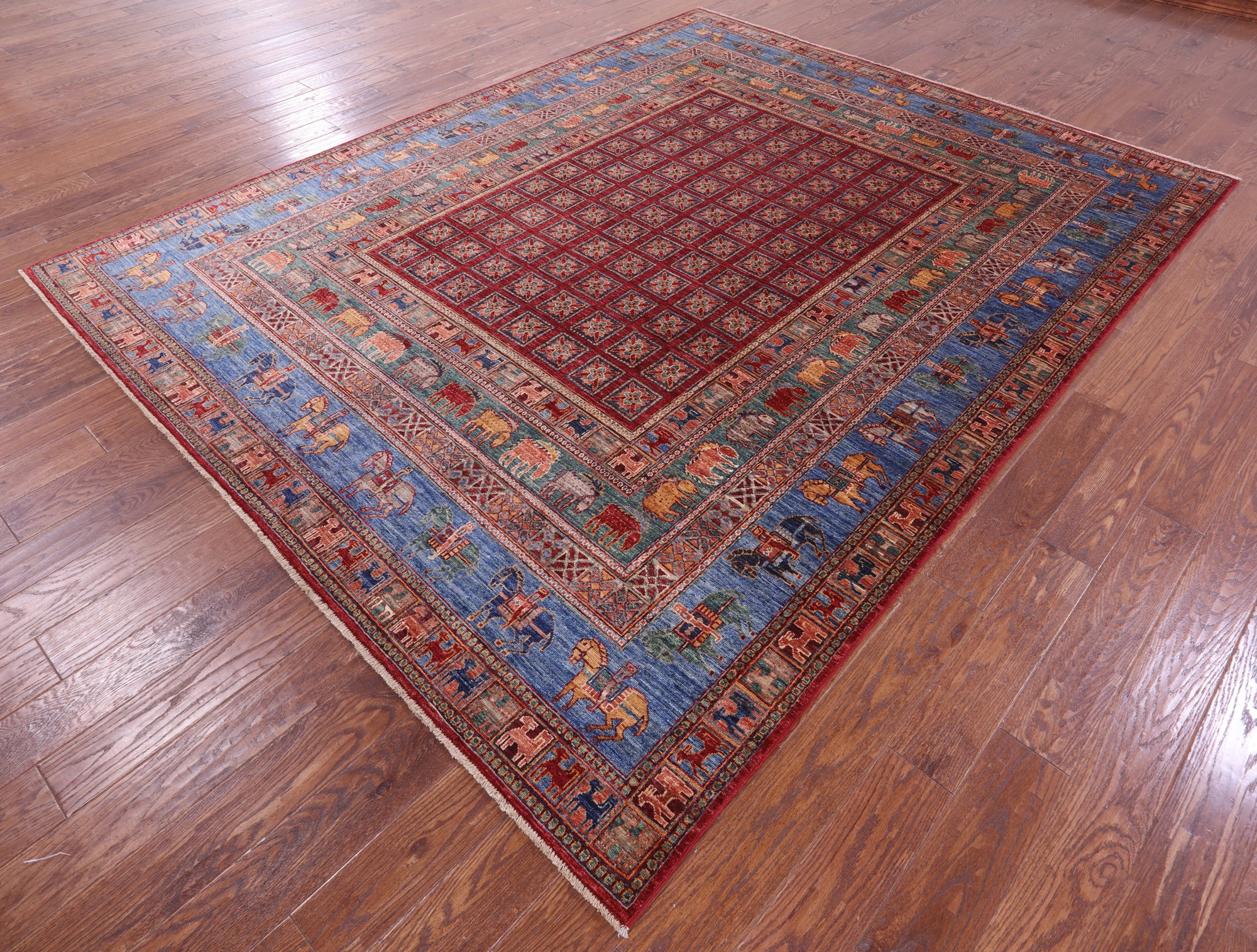 Antiqued Pazyryk Historical Design Hand Knotted Wool Rug - 7' 11" X 9' 11" - Golden Nile