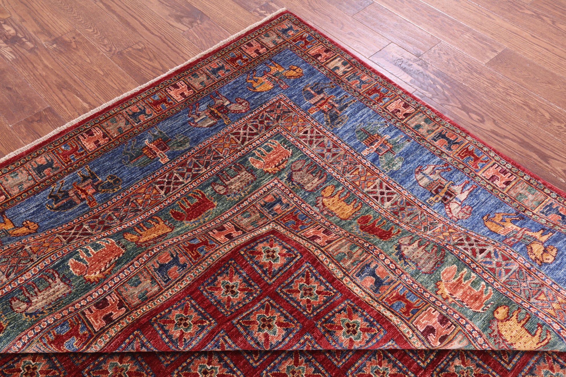 Antiqued Pazyryk Historical Design Hand Knotted Wool Rug - 7' 11" X 9' 11" - Golden Nile