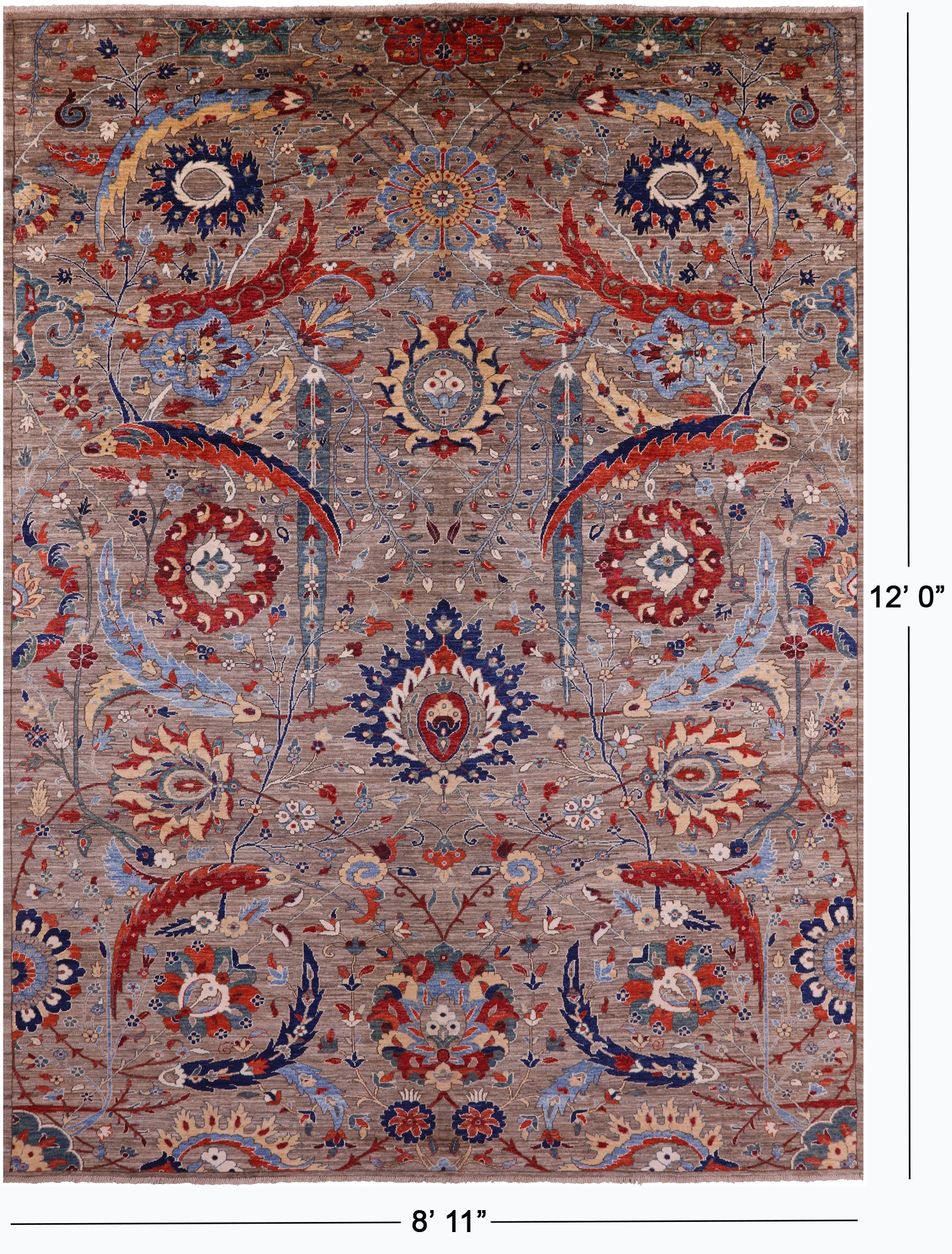 Persian Sickle Leaf Hand Knotted Wool Rug - 8' 11" X 12' 0" - Golden Nile