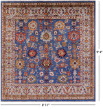 Blue Square Persian Fine Serapi Hand Knotted Wool Rug - 8' 11" X 9' 4" - Golden Nile