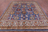 Blue Square Persian Fine Serapi Hand Knotted Wool Rug - 8' 11" X 9' 4" - Golden Nile