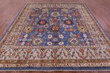 Blue Square Persian Fine Serapi Hand Knotted Wool Rug - 8' 11" X 9' 4" - Golden Nile
