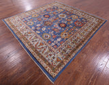 Blue Square Persian Fine Serapi Hand Knotted Wool Rug - 8' 11" X 9' 4" - Golden Nile