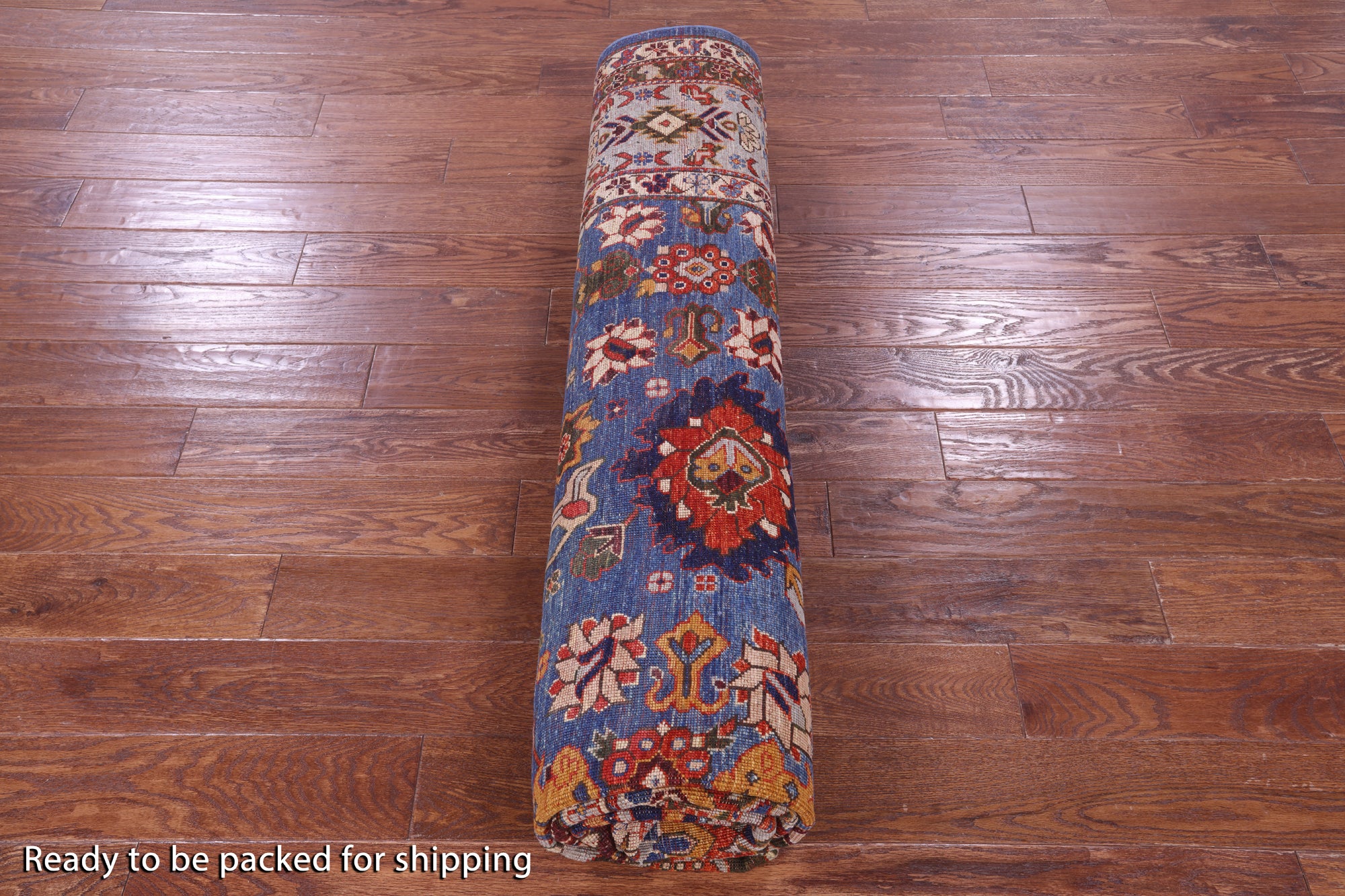 Blue Square Persian Fine Serapi Hand Knotted Wool Rug - 8' 11" X 9' 4" - Golden Nile