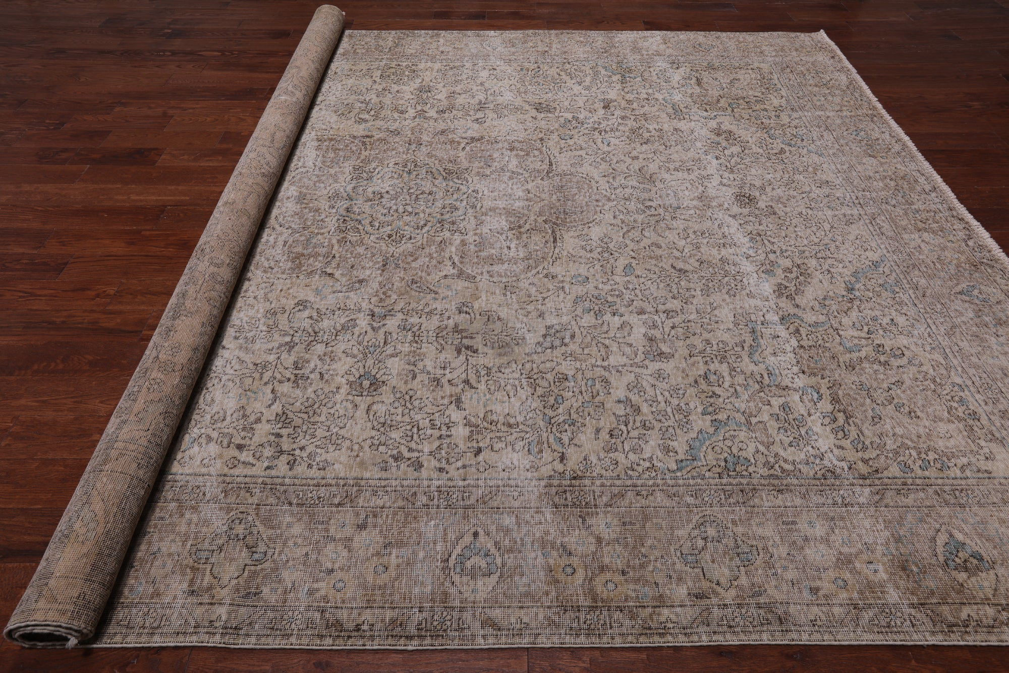 SUPER SALE Ivory Persian Vintage White Wash Hand Knotted Area Rug - 9' 10" X 12' 5"
