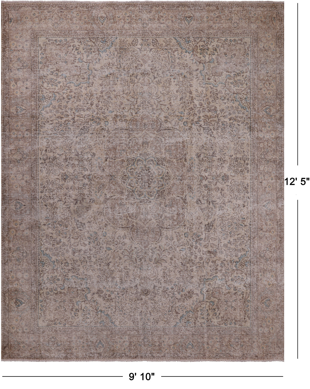 SUPER SALE Ivory Persian Vintage White Wash Hand Knotted Area Rug - 9' 10" X 12' 5"
